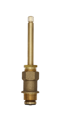 Bright brass compression stem with black rubber washer and brass screw.