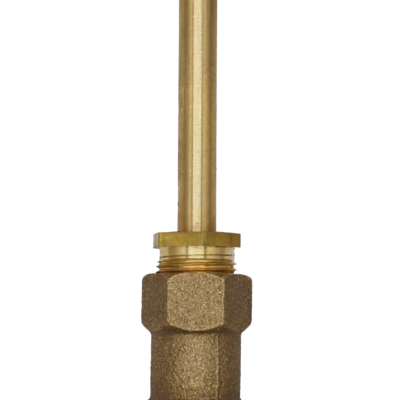 Bright brass compression stem with black rubber washer and brass screw.