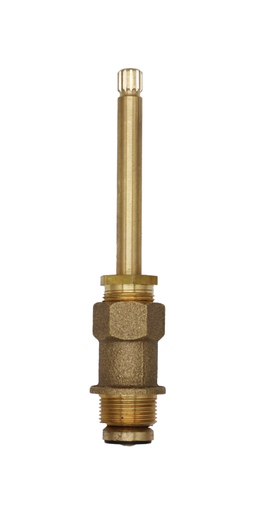 Bright brass compression stem with black rubber washer and brass screw.