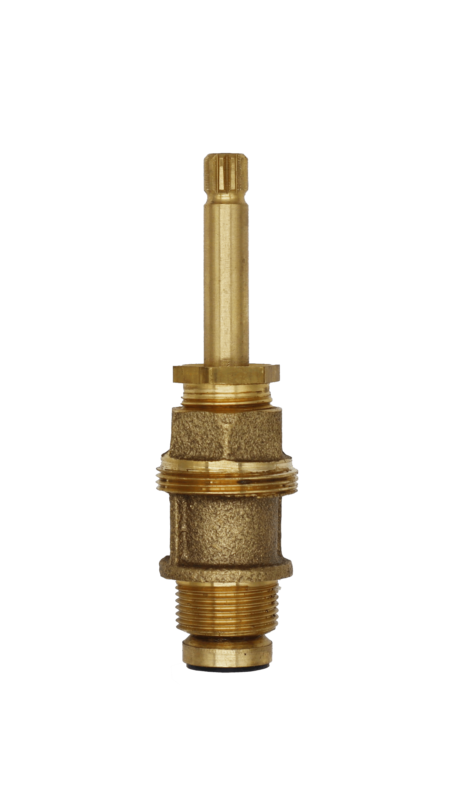 Brass stem unit with black washer and brass screw on the bottom.