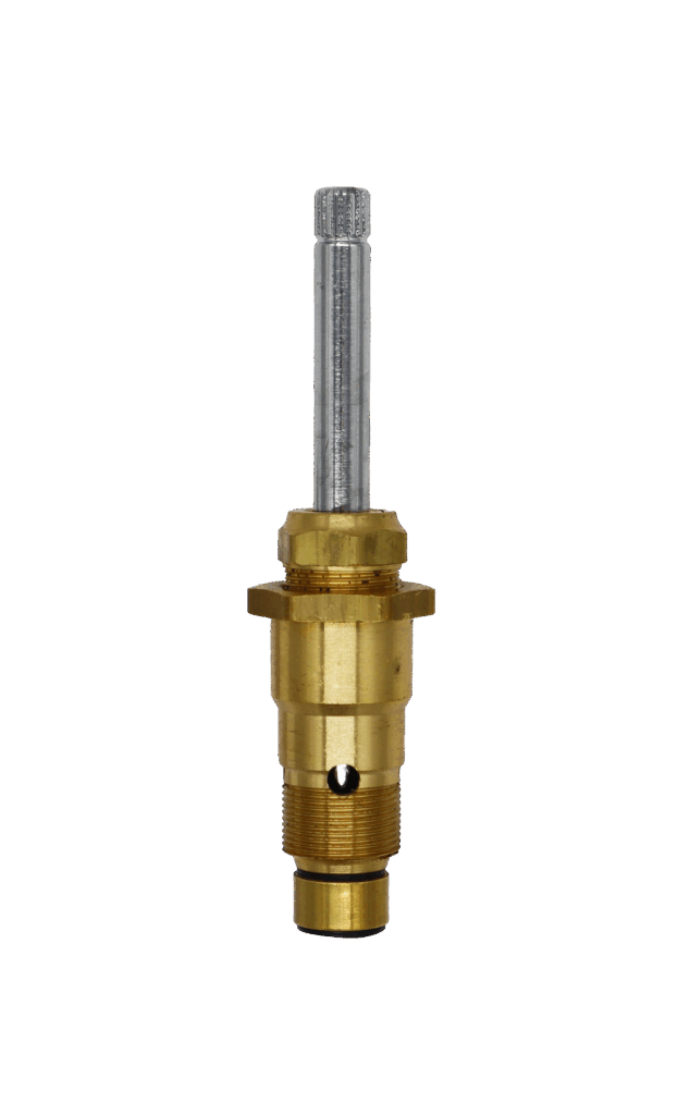 Bright brass body with polished chrome stem with black rubber washer and brass screw.