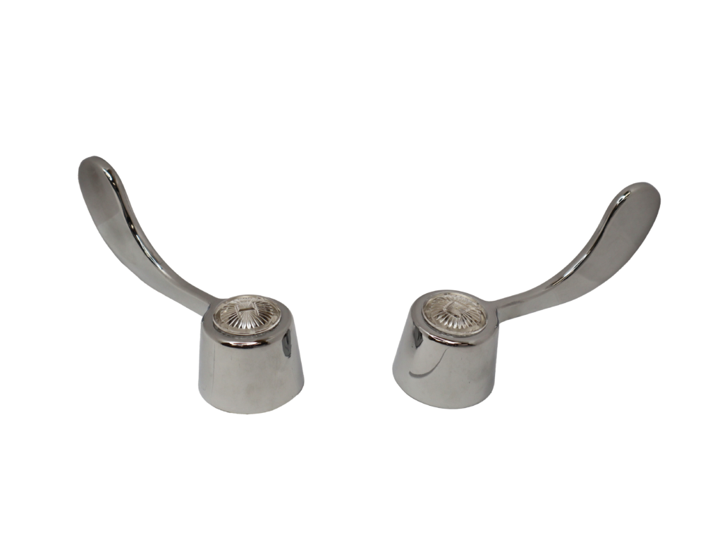 Chrome winged handles with acrylic index buttons.