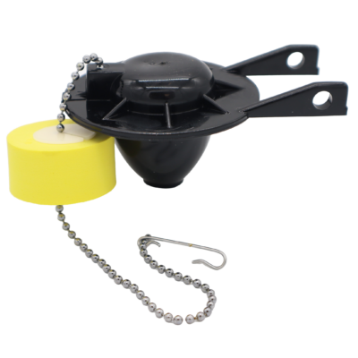 Black shiny vinyl rubber flapper with bright yellow foam float with stainless chain.