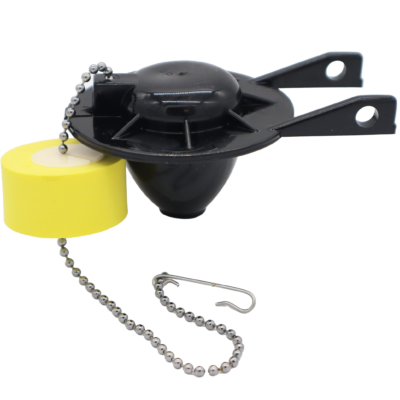 Black shiny vinyl rubber flapper with bright yellow foam float with stainless chain.