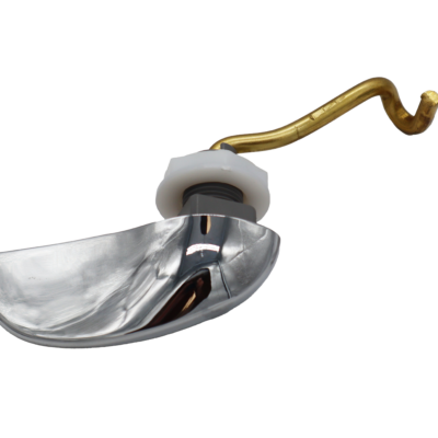 Chrome plated trip lever with brass arm and plastic nut.
