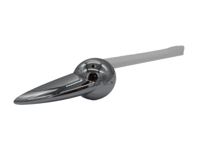 Polished chrome teardrop lever handle with white platic arm.