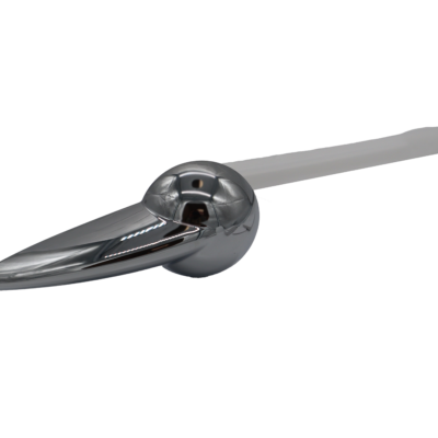 Polished chrome teardrop lever handle with white platic arm.