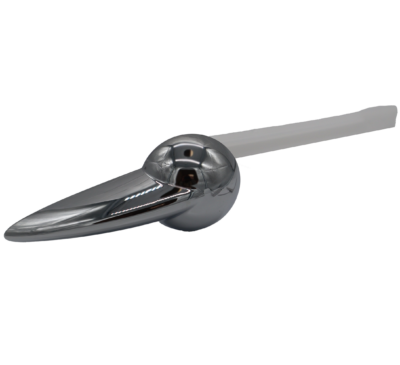 Polished chrome teardrop lever handle with white platic arm.
