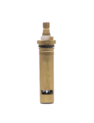 Brass cartridge with white plastic limit stop black rubber o-ring and seal with white ceramic discs.