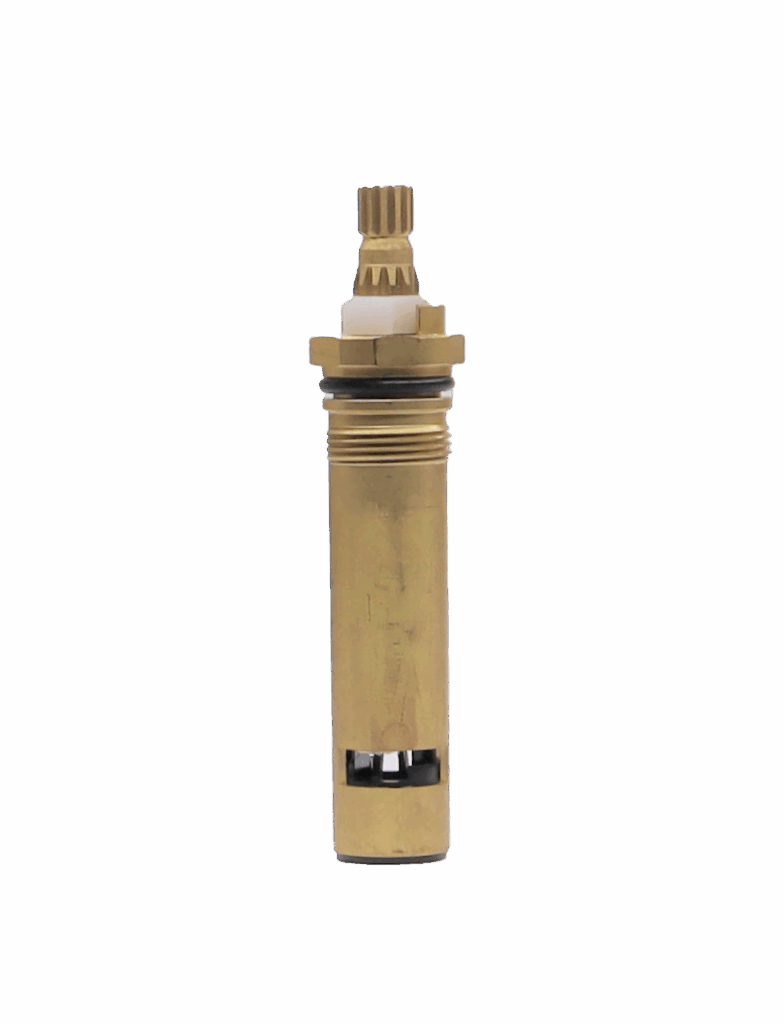 Brass cartridge with white plastic limit stop black rubber o-ring and seal with white ceramic discs.
