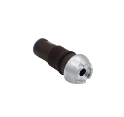 Chrome plated and black plastic nozzle with black rubber o-ring.