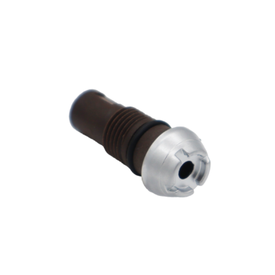 Chrome plated and black plastic nozzle with black rubber o-ring.
