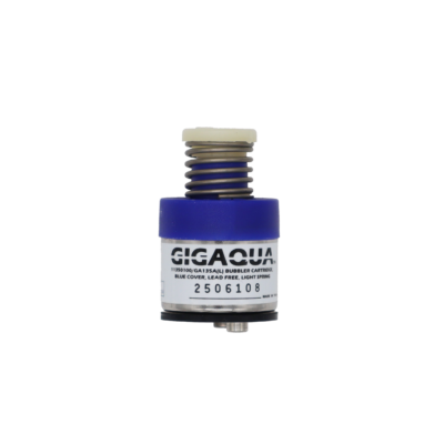 Blue and black cartridge body with stainless spring and white plastic adjustment.