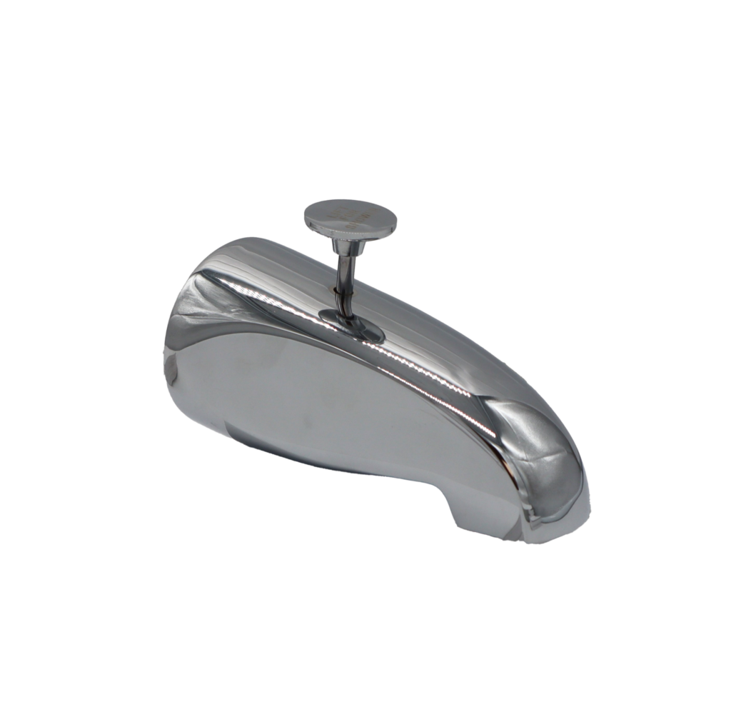 Polished chrome brass diverter tub spout.