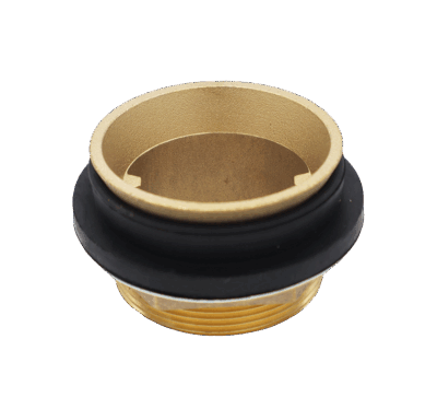 Bright brass spud with stainless washer and black rubber washer with brass nut.