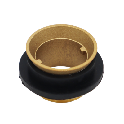 Cast brass spud with thick black rubber washer and stainless washer.