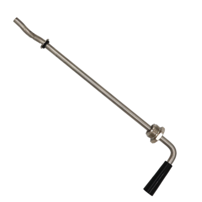 Polished metal arm with black grip with stainless nut and black rubber washers & o-ring.