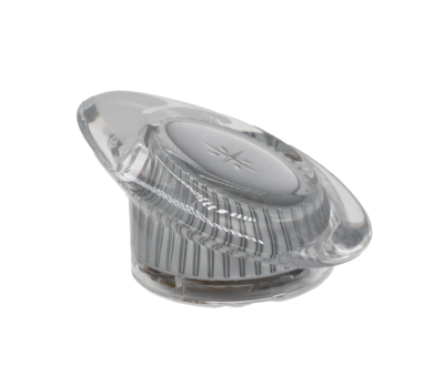 Clear acrylic teardrop handle with brass handle connection.