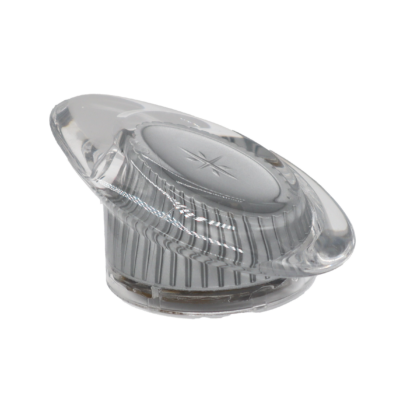 Clear acrylic teardrop handle with brass handle connection.