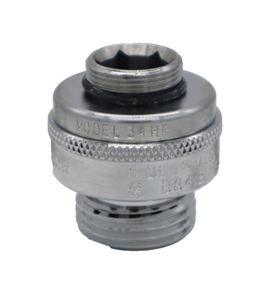Polished chrome vacuum breaker with black rubber o-ring.