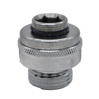 Polished chrome vacuum breaker with black rubber o-ring.