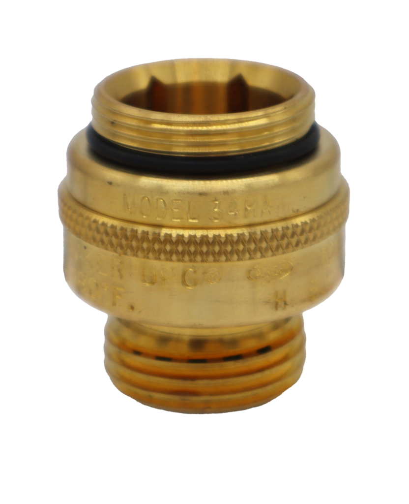 Bright brass vacuum breaker with black rubber o-ring.