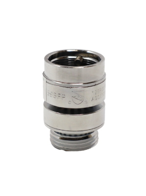 Polished chrome vacuum breaker with black rubber washer and stainless screw.