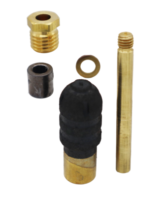 Bright brass washer rod & packing nut with grey graphite packing black rubber and brass plunger