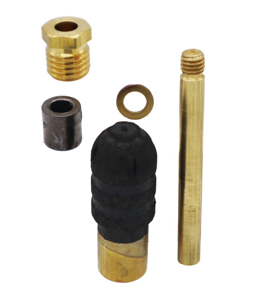 Bright brass washer rod & packing nut with grey graphite packing black rubber and brass plunger