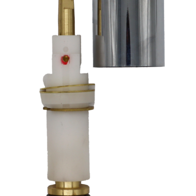 Bright brass stem with white plastic sleeve brass and stainless screws rubber o-ring and washer with chrome escutcheon sleeve.