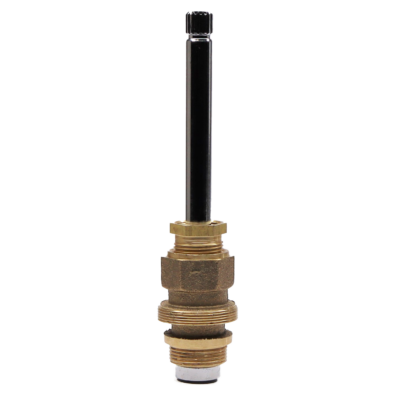 Polished chrome stem with bright brass body with black rubber washer with brass screw.
