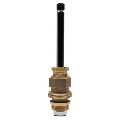 Polished chrome stem with bright brass body with black rubber washer with brass screw.