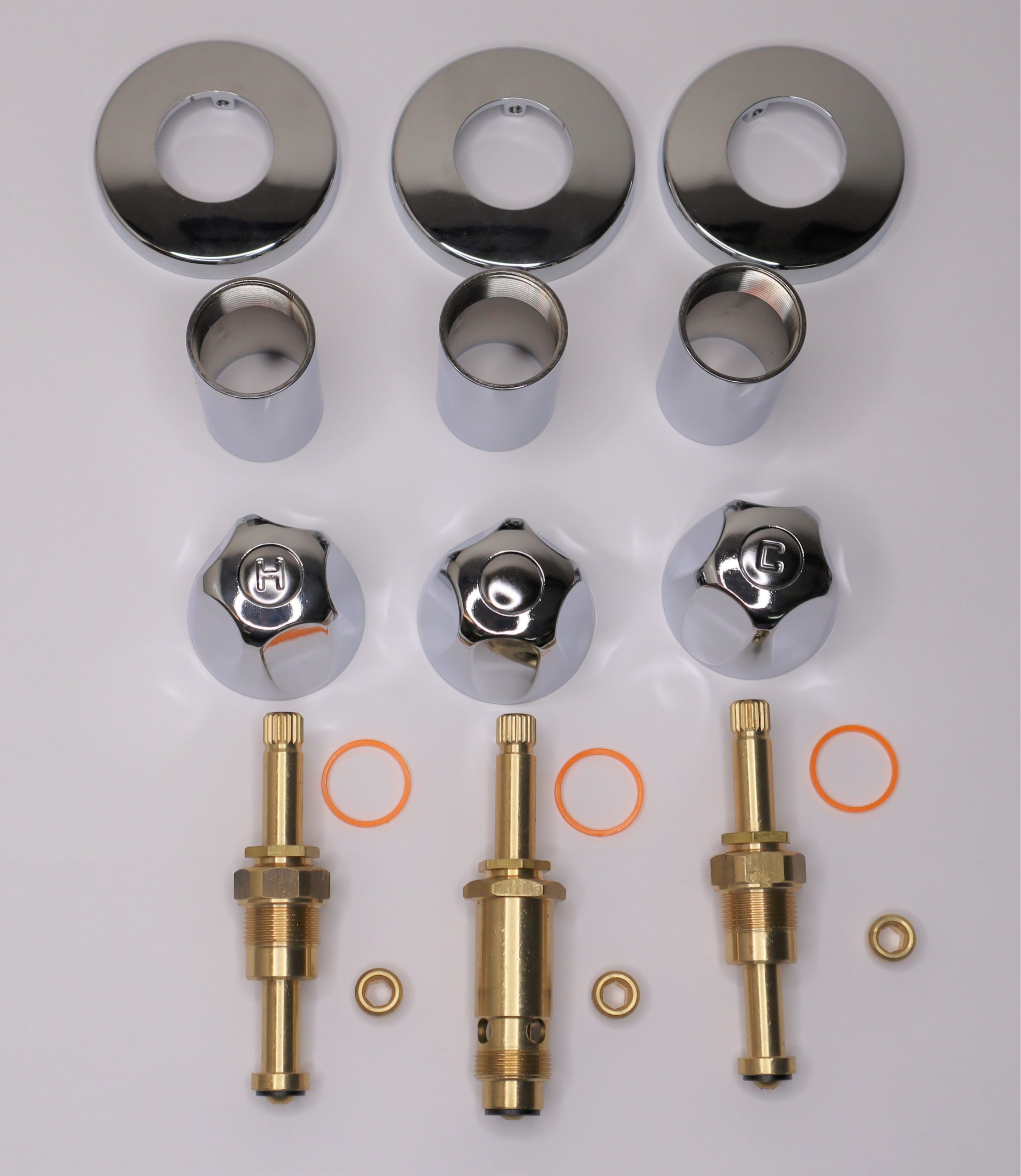 Chrome Plated 3 Handle Rebuild Kit for Speakman Tub & Shower Faucet