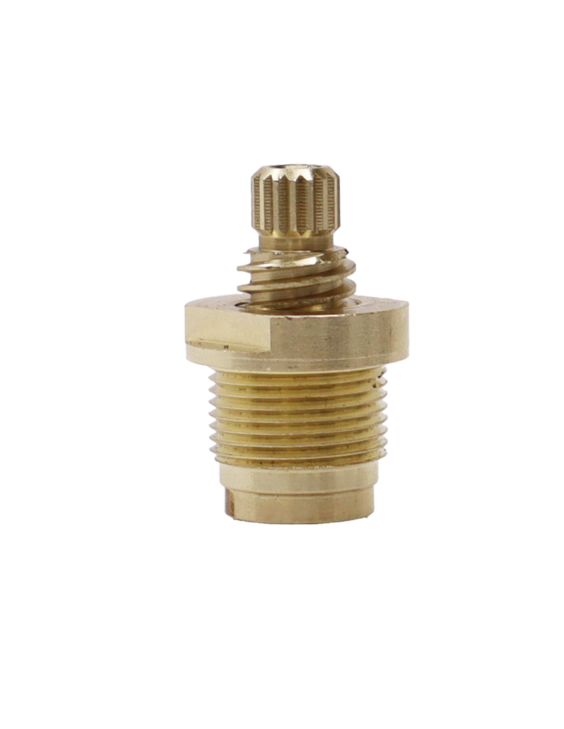 Bright brass stem with black rubber washer and brass screw.