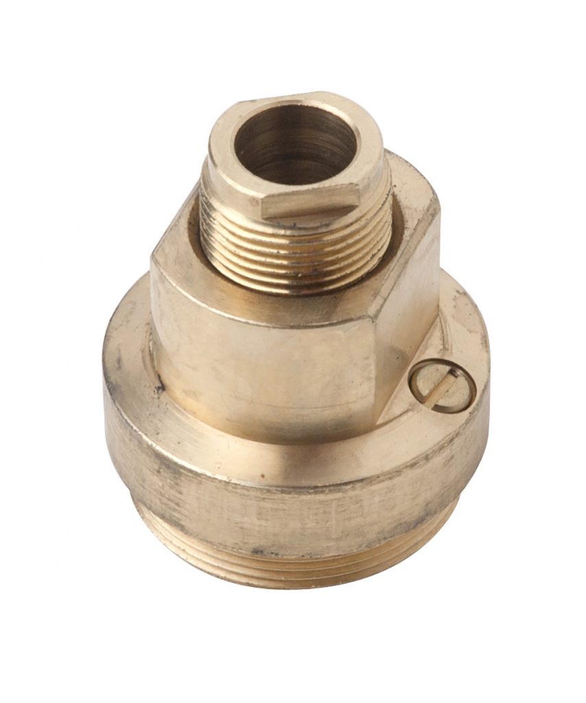 Bright brass bonnet nut with set screw.