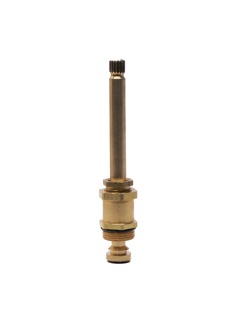Bright brass colored stem with black o-ring and black washer on the bottom.