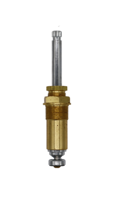 Bright brass body with polished chrome stem with black rubber washer and brass screw on the bottom.