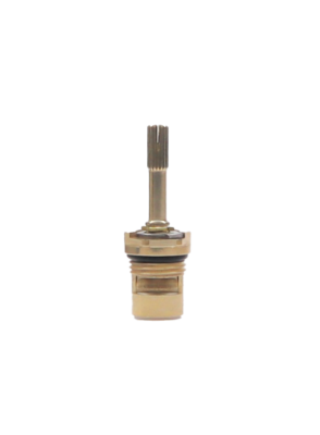 Bright brass cartridge with black rubber o-ring white ceramic discs and bottom seal.