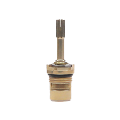 Bright brass cartridge with black rubber o-ring white ceramic discs and bottom seal.