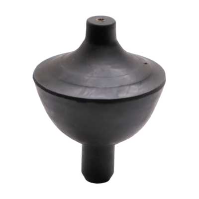 Black rubber tank ball with brass rod connection.