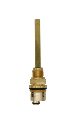 Bright brass cartridge with square handle connection white ceramic discs and black orings.
