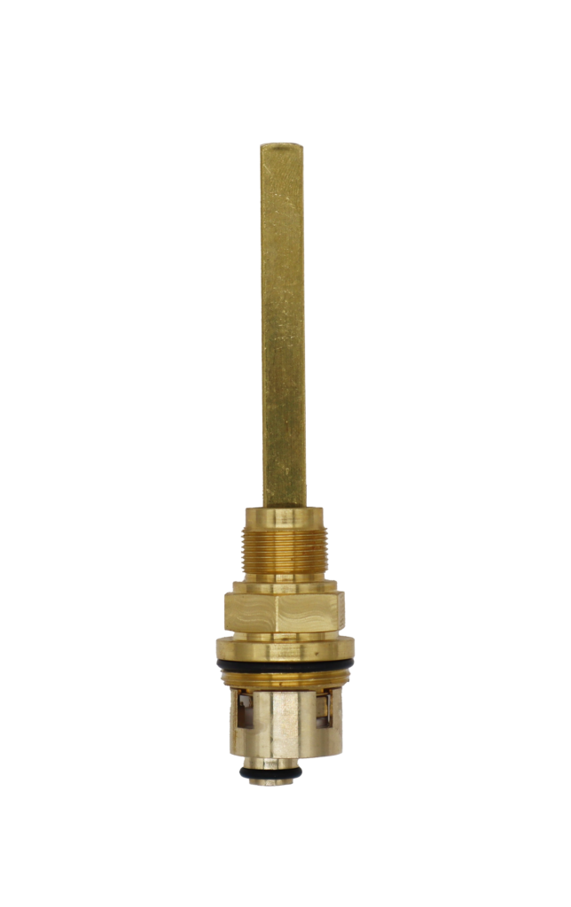 Bright brass cartridge with square handle connection white ceramic discs and black orings.