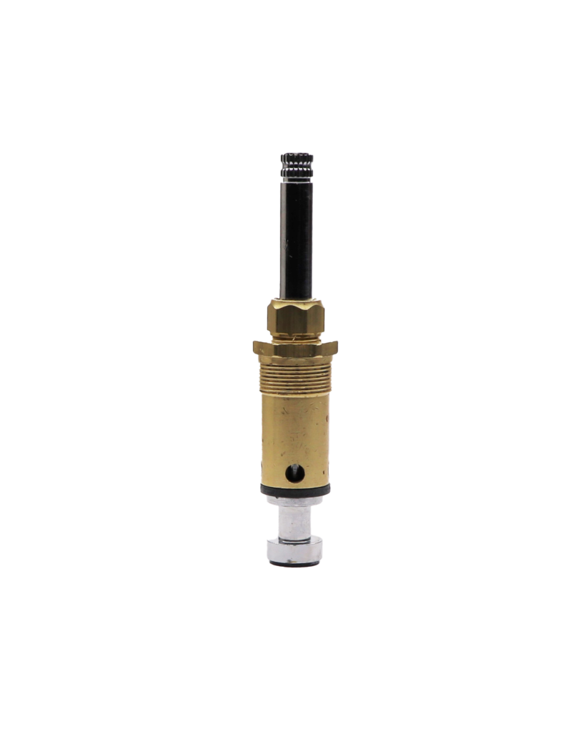 Bright chrome stem with brass body black o-ring and black washer on the bottom.