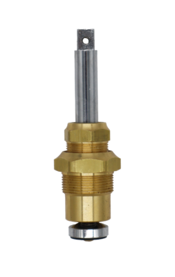 Bright brass body with chrome plated stem with black rubber washer and brass screw.