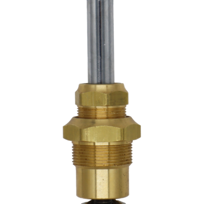Bright brass body with chrome plated stem with black rubber washer and brass screw.