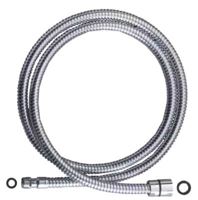 Polished chrome hose with rubber washers.