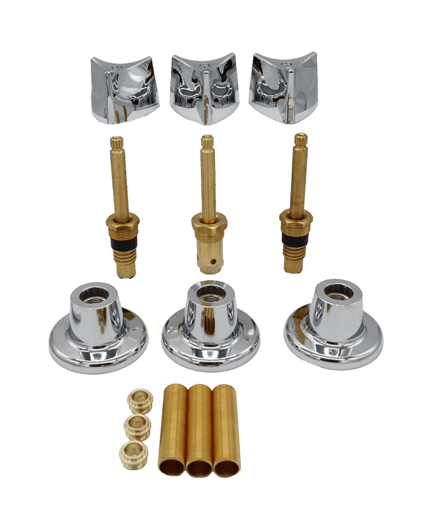 Polished chrome handles and escutcheons bright brass stems with black packings brass seats and nipples.