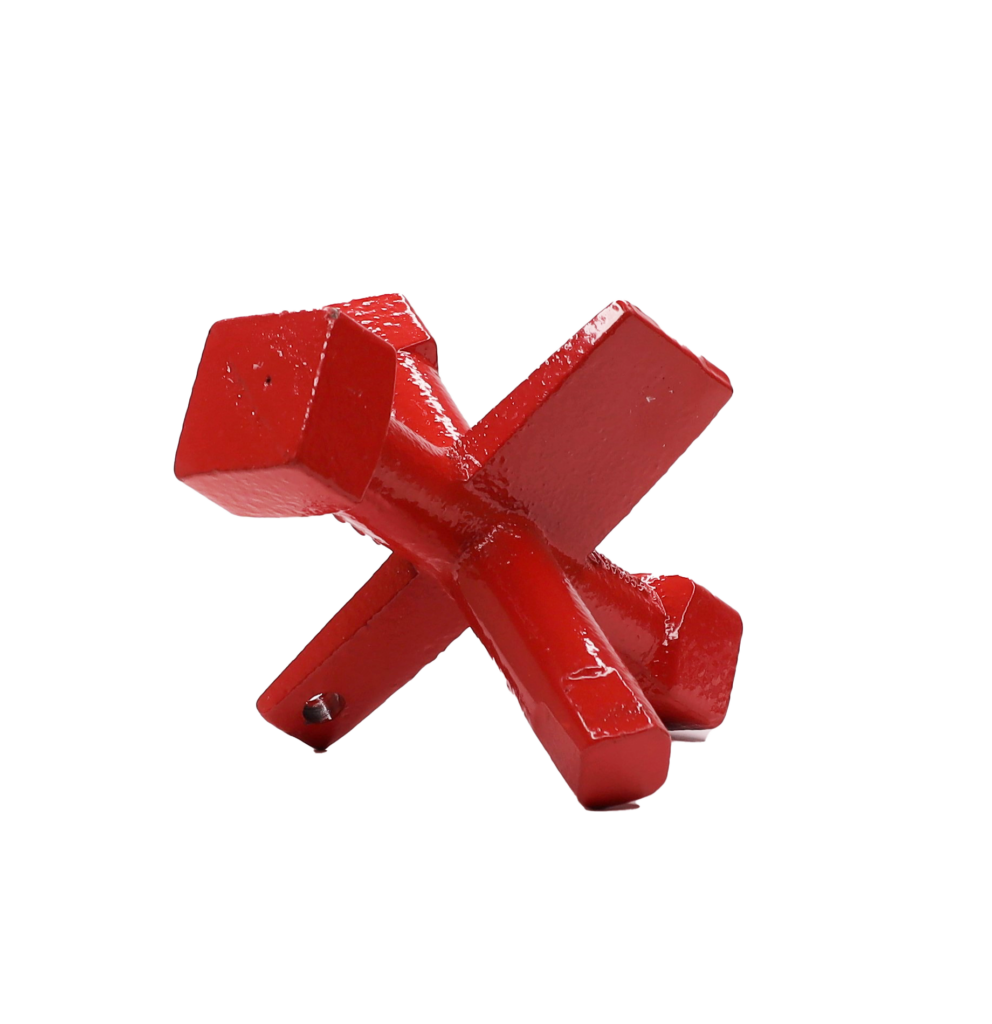 Bright red cast iron tool.