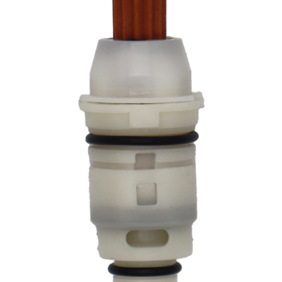 White plastic cartridge with brown handle connection with black rubber o-rings.