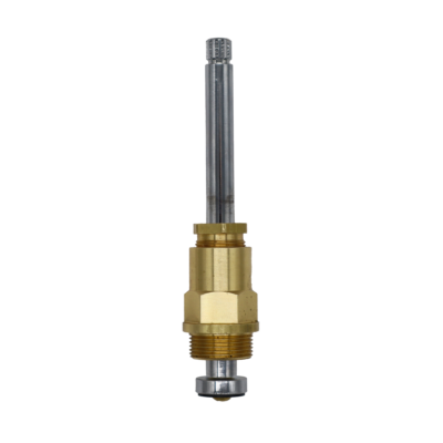 Polished chrome stem with bright brass body black rubber washer and brass screw.